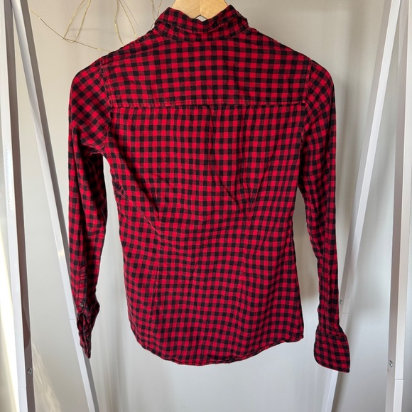 J Crew Factory Red Black Plaid Button Down - Picture 6 of 10